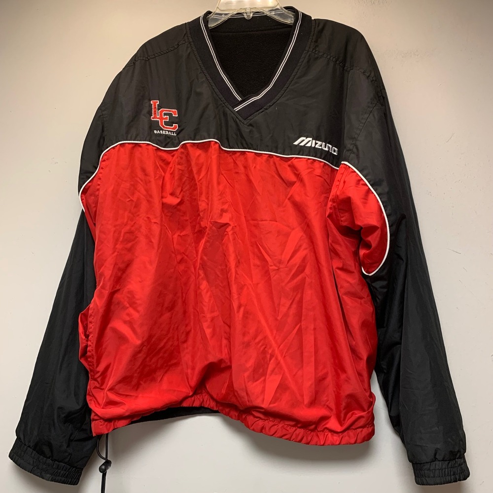 Mizuno LC Baseball Windbreaker Pullover Mens XL Red Black Excellent V-Neck Logo